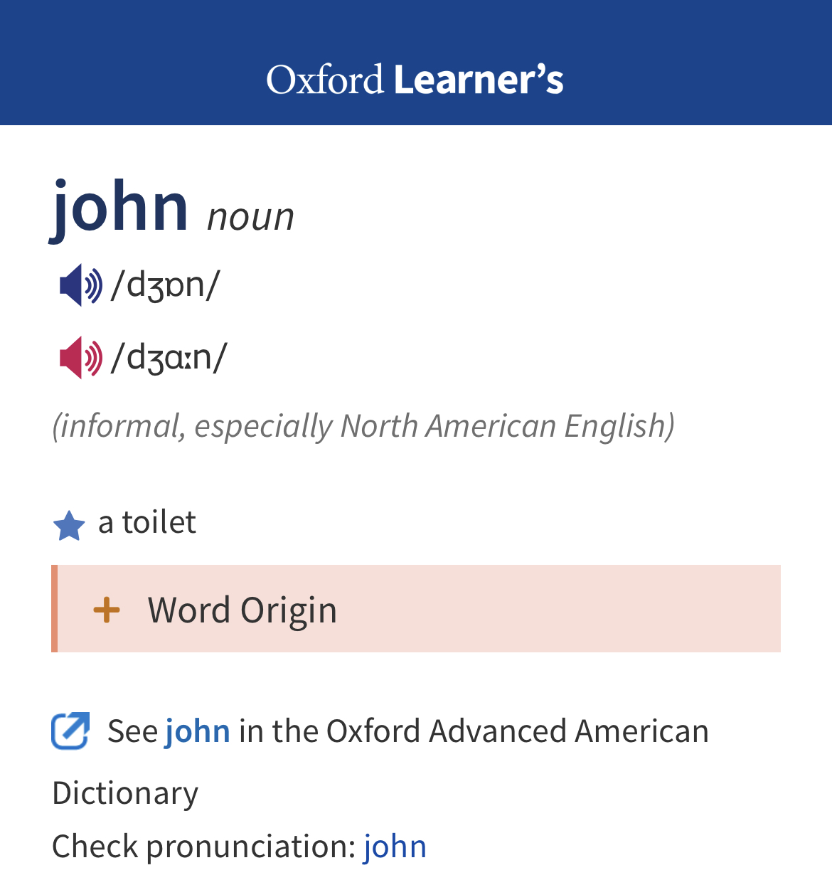 别乱起名字，John 居然有抽水马桶的意思- 词典及语言学习交流- FreeMdict Forum