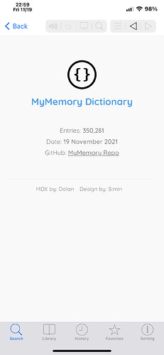 MyMemory Dictionary on iOS