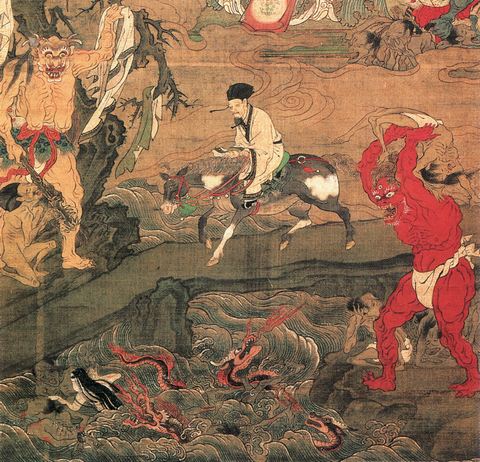 A depiction of the Sanzu River in Tosa Mitsunobu's Jūō-zu (十王図)